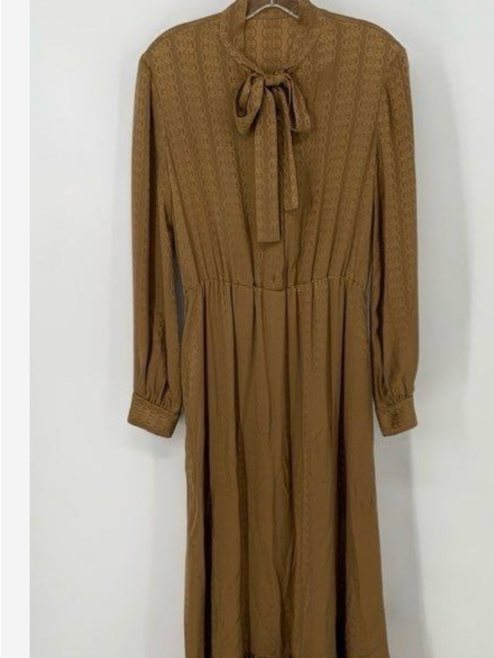 Gucci Brown Tie-Neck Long Sleeve Midi Dress